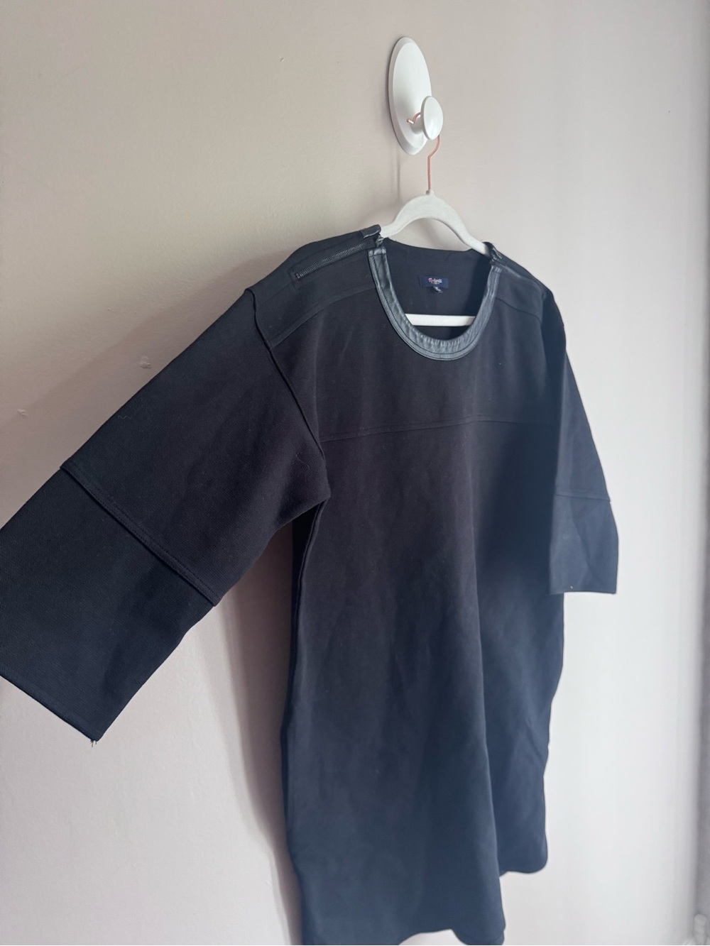 Madewell Black Oversized Knit Dress Leather Trim Pique Ponte M $128 - Picture 4 of 11